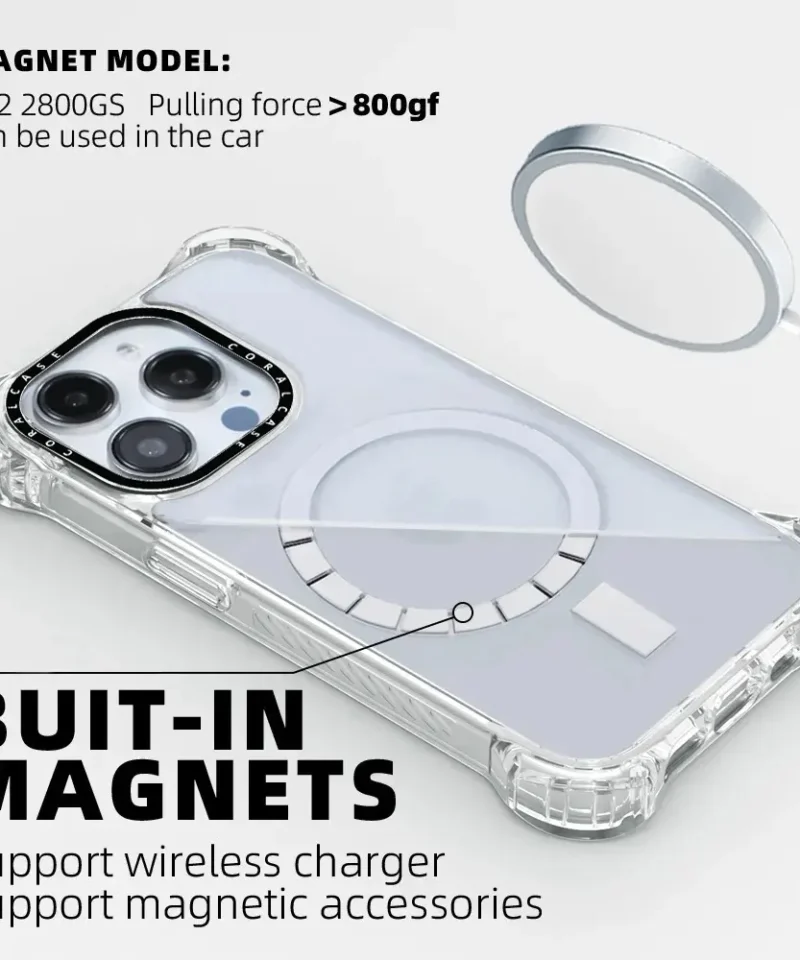 iPhone 16 Pro Max Transparent White Bounce Case MagSafe Compatible 7.5M Shockproof built-in Magnet