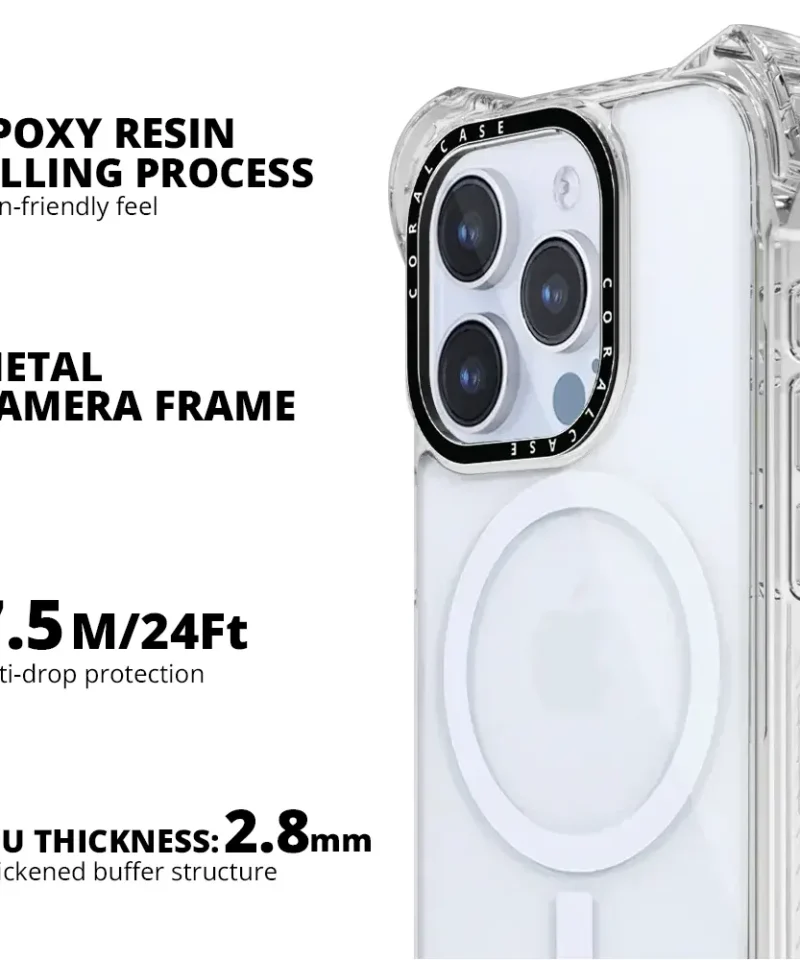 iPhone 16 Pro Max Transparent White Bounce Case MagSafe Compatible 7.5M Shockproof features